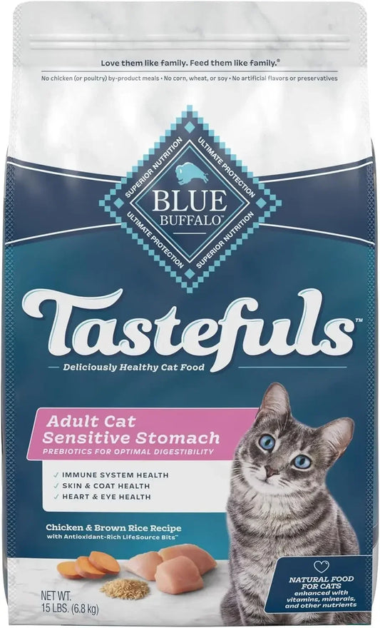 Home.Blue Buffalo Tastefuls Sensitive Stomach Natural Adult Dry Cat Food, Chicken 15lb bag