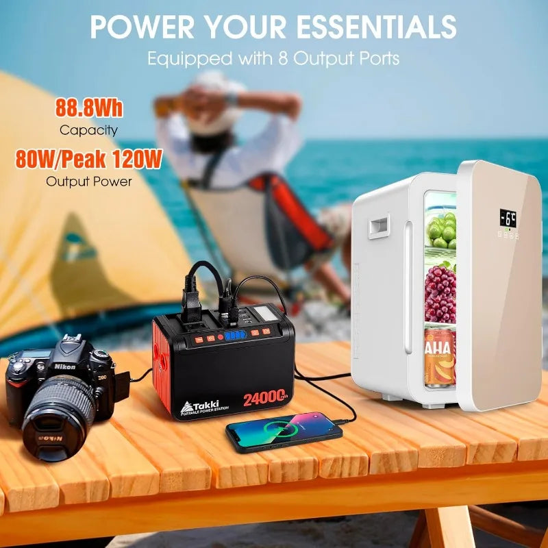 Power Station 88Wh, Solar Generator Power Bank with 110V AC DC USB Ports LED Flashlight for Camping Home Emergency