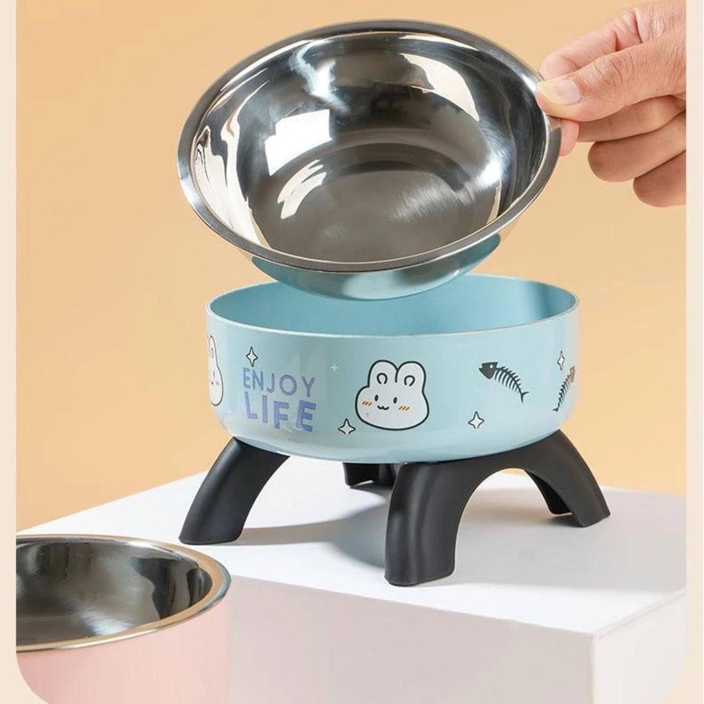 Non-Slip Elevated Pet Bowl for Puppies & Kittens, Anti-Tip Stainless Steel Dish with Neck Support, Ergonomic Design