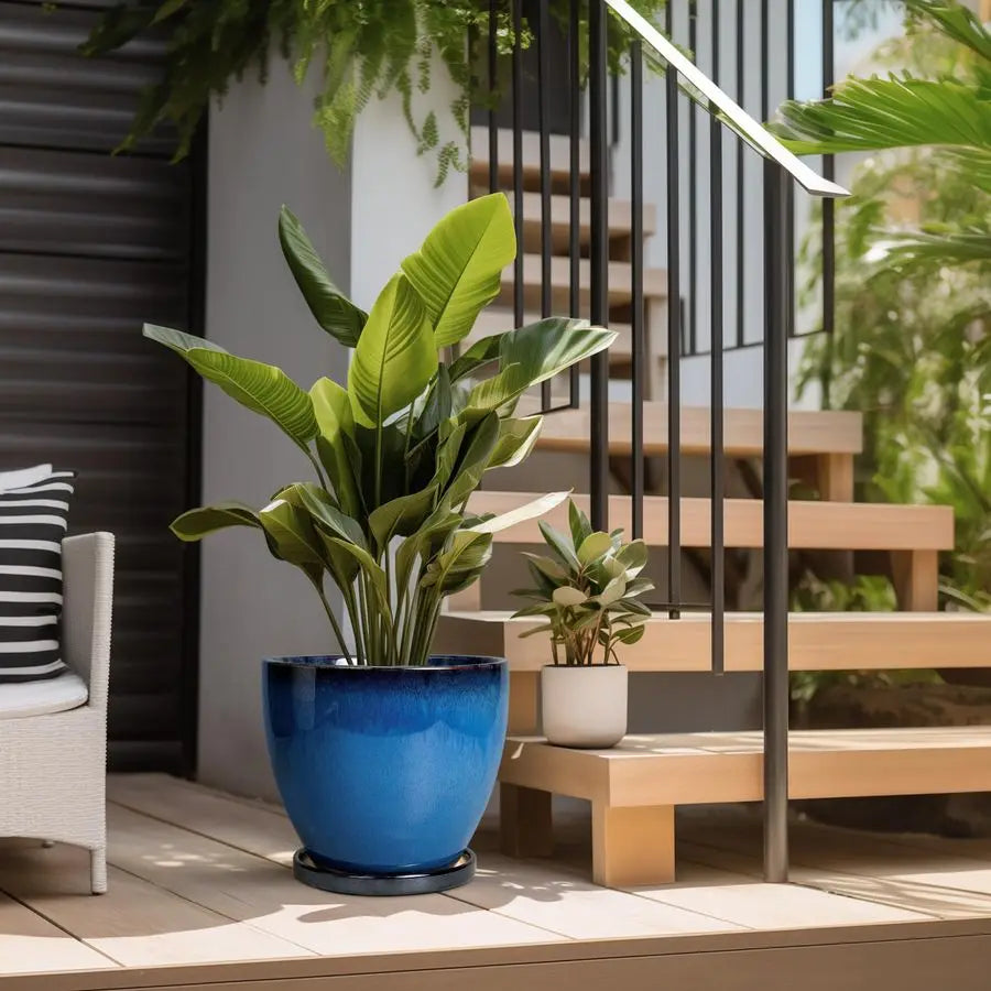 Ceramic Pots for Plants 10 Inch Planter for Indoor Ourdoor Plants Modern Large Flower Pot with Drainage Hole and Saucer Room Hom - Quick and EZ Shop