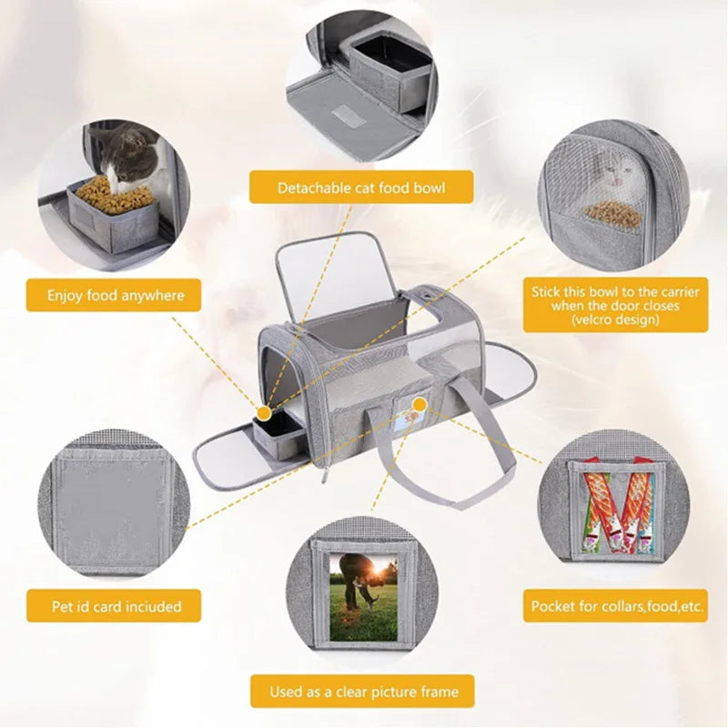 New in Foldable Pet Bag Travel Handbag One Shoulder Portable Small Medium-sized 3 Side Windows Solid Nylon Cloth Cat Pet Bags