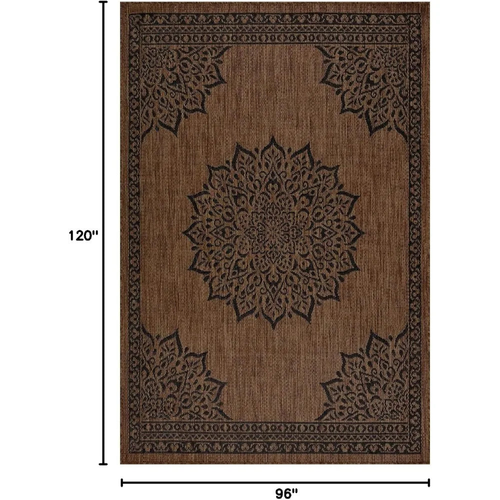 camilson 8x10 medallion nut brown and black modern outdoor and indoor area rug for patios, kitchen, and hallways