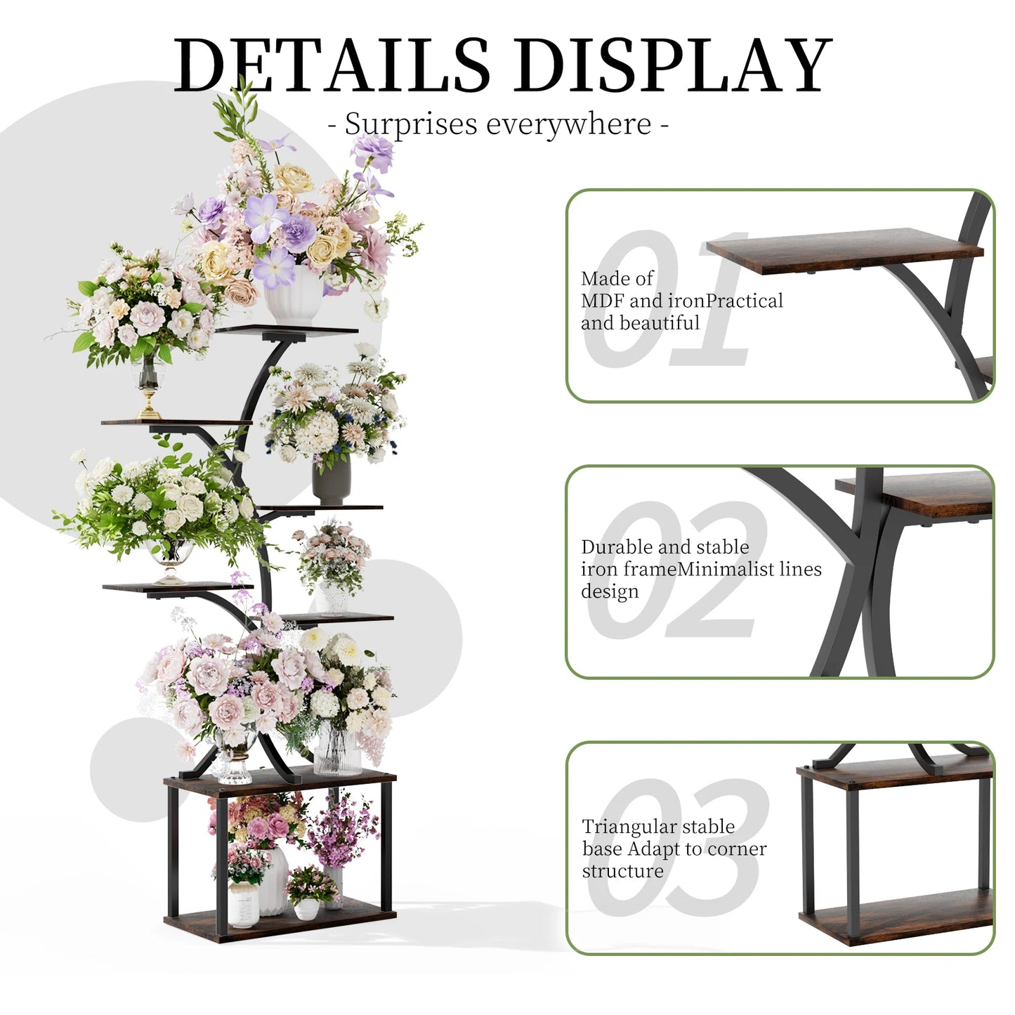 Multilayered Plant Stand Industrial Style Tree-Shaped Plant Stand Display Rack Corner Flower Holder for Garden Planters, Indoor - Quick and EZ Shop