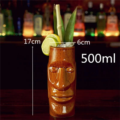 500ml Hawaii Tiki Mugs Cocktail Cup Beer Beverage Mug Wine Mug Ceramic Easter Islander Tiki Mugs Barware