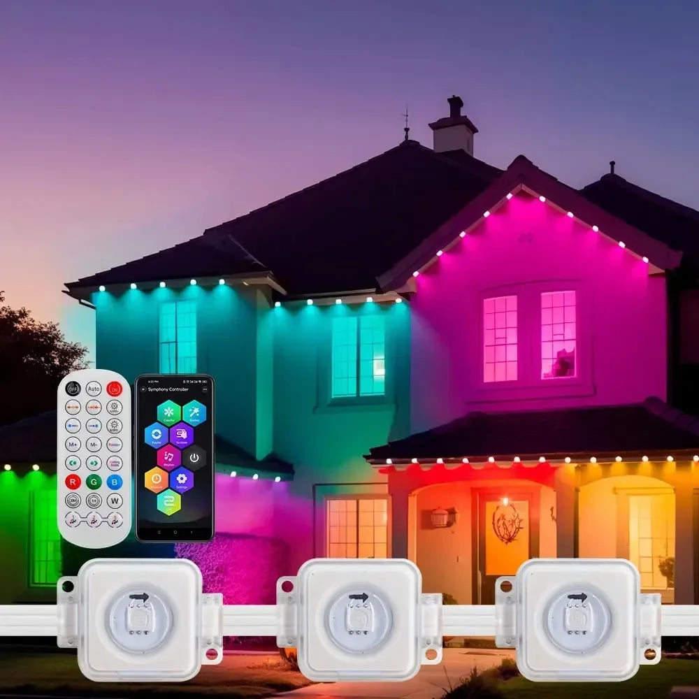 Outdoor Lights Permanent Smart RGBIC Eaves LED Lights Festival Flashing Lighting Fairy String for Christmas Holiday Decorations