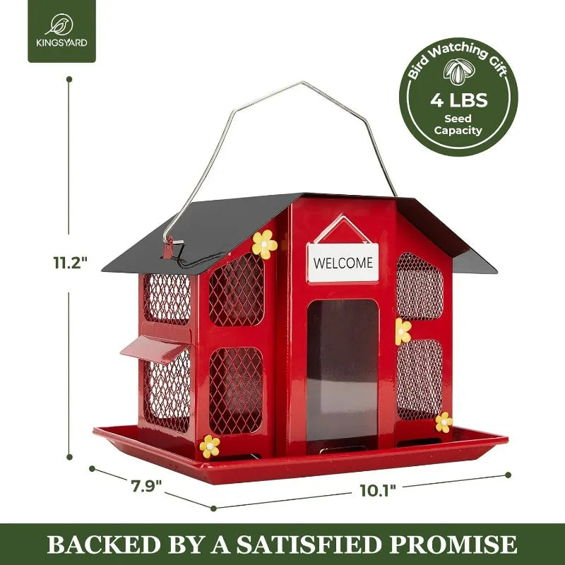 Metal Mesh Bird Feeders for Outdoors Hanging, Wild Bird Feeder with Weatherproof Roof & Seed Tray for Cardinal Finch Chickadee - Quick and EZ Shop
