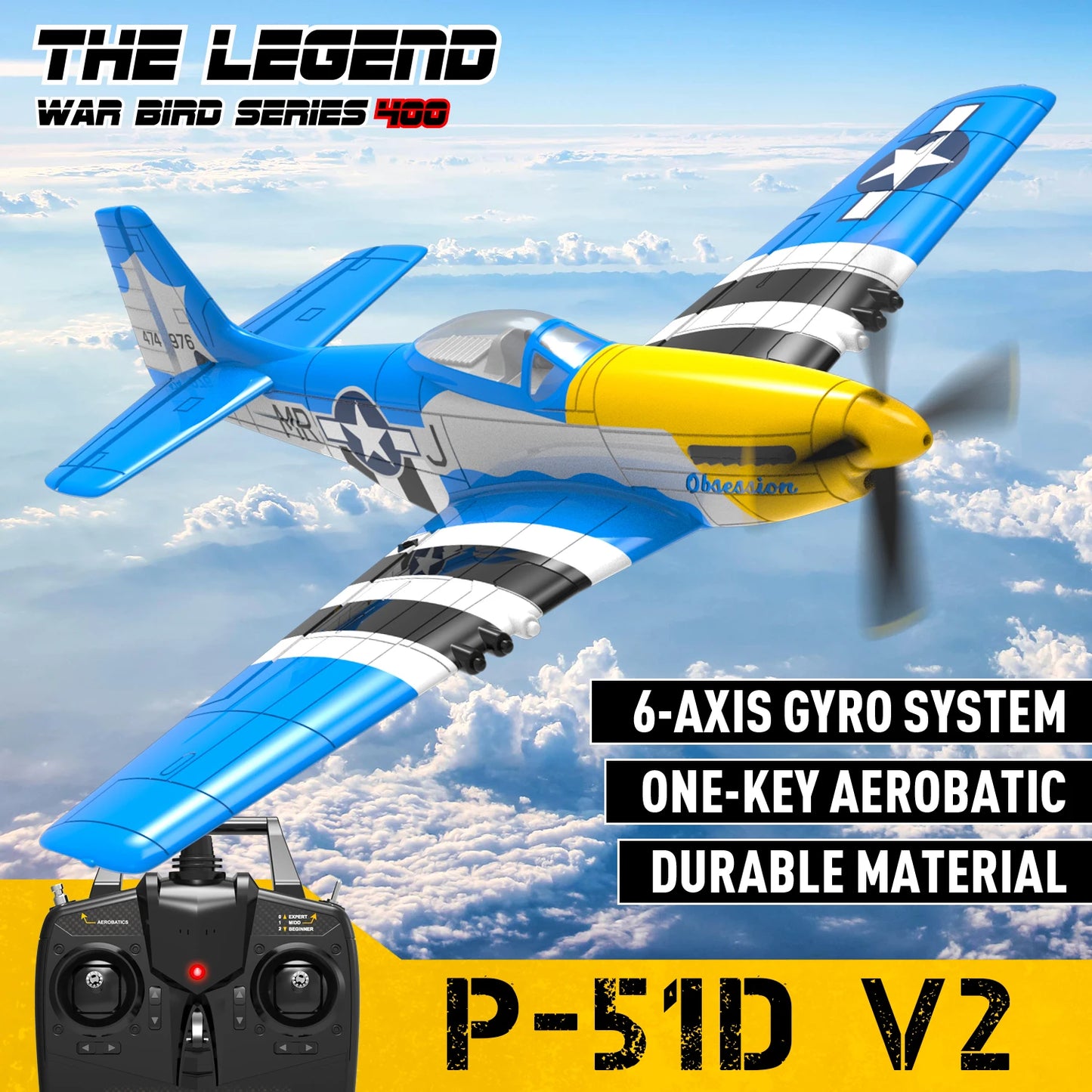Volantex RC Planes for Adults,P-51 RTF RC Airplane,One-Key Aerobatic, Stable and Safe,Suitable for Outdoor Activity and gifts