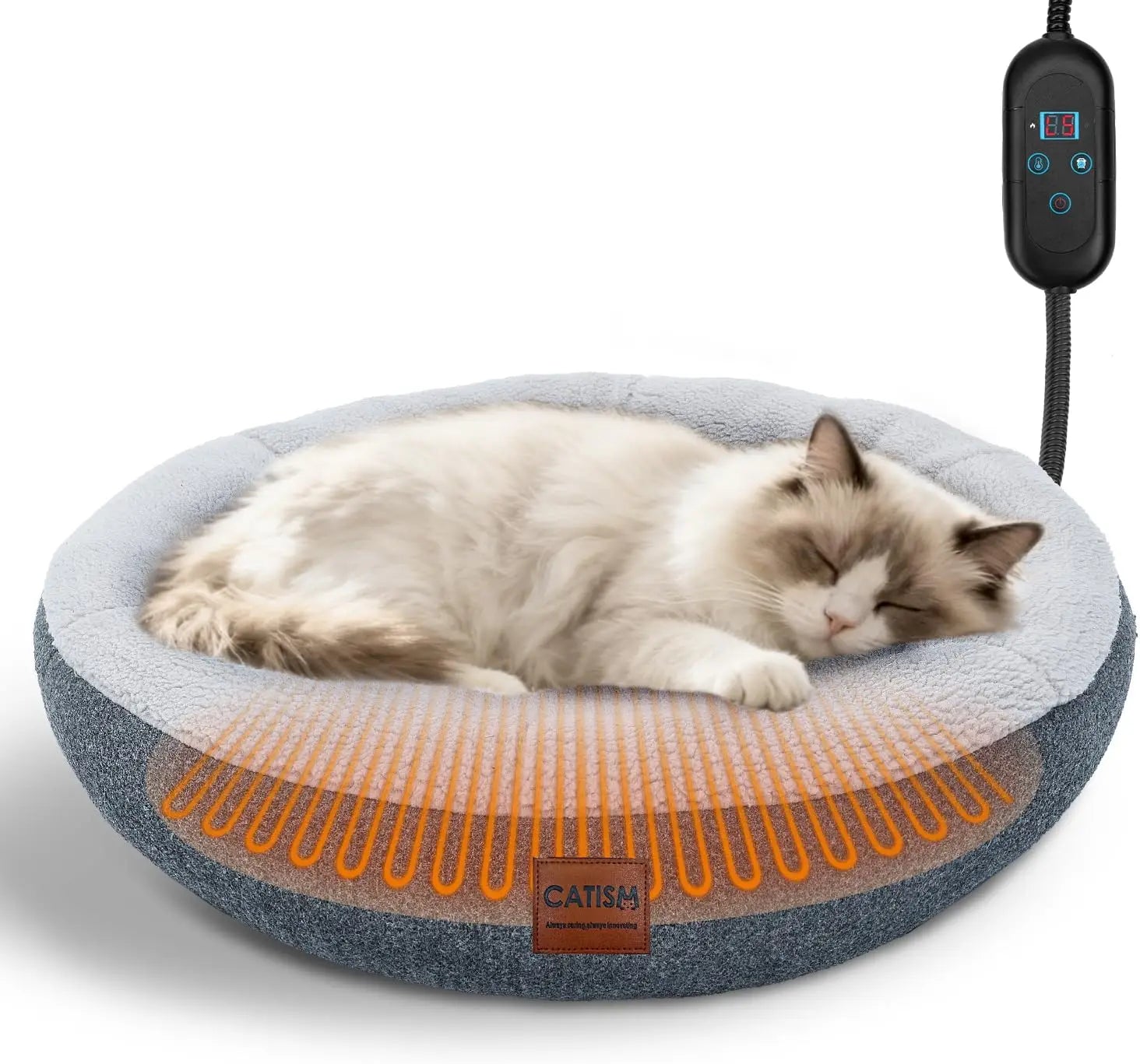 Heated Cat Bed Indoor - Self Warming Donut Cave with Timer & Adjustable Temperature, Cozy Plush for Kittens and Small Animals - Quick and EZ Shop