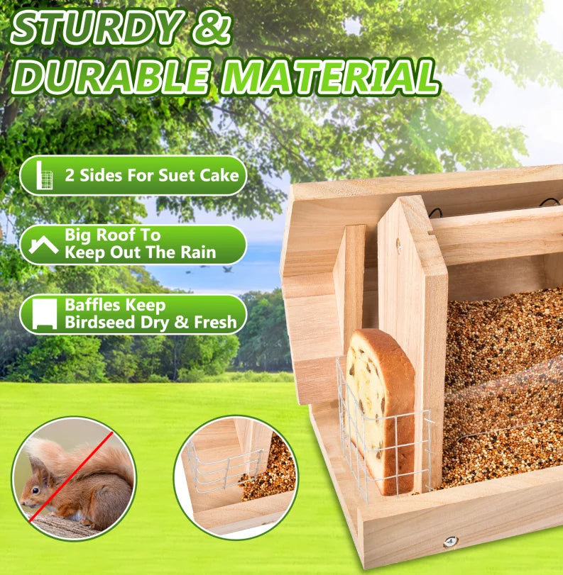 Bird Feeders For Outdoors Hanging - Wooden Bird Feeder Hopper, Cardinal Bird House Feeder, Wooden Large Bird Feeder With Suet Ho