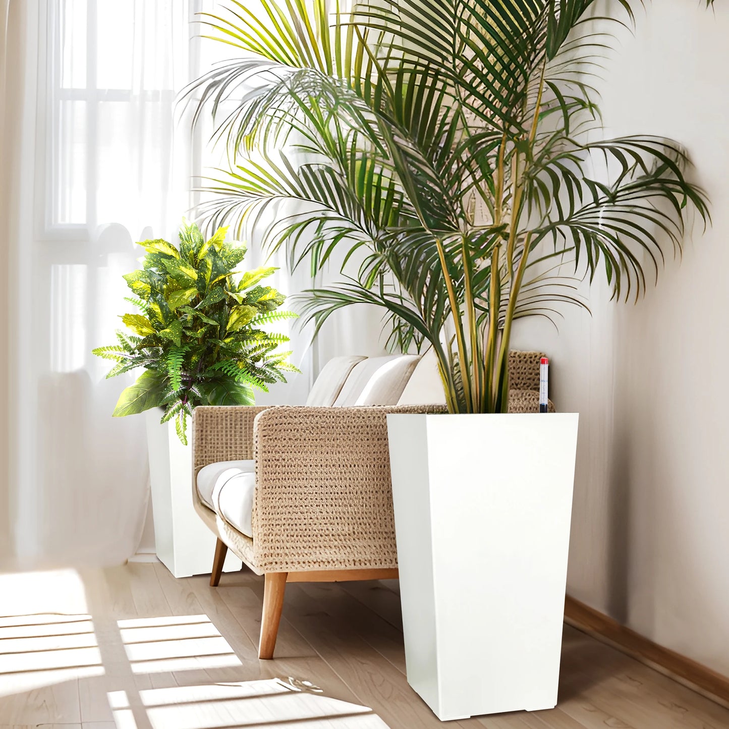 2pcs Planters Outdoor Indoor Planter Pots, High Front Porch Planter Pots with Drainage Holes Auto Watering, Convenience Instill - Quick and EZ Shop