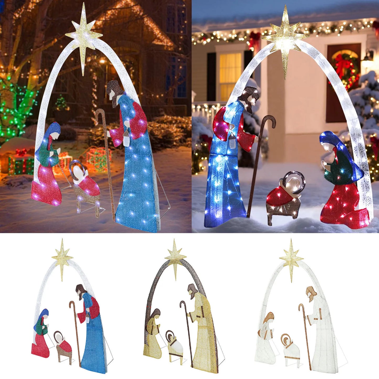 Outdoor Christmas Decoration Lighted Outdoor Nativity Set Jesus Nativity Scene With Led Lights For Holiday Lawn Garden Decor
