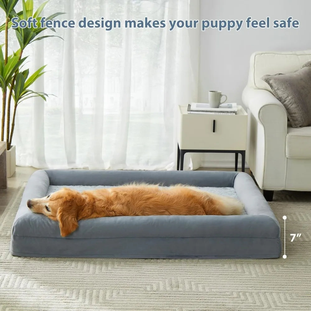 Extra Large Waterproof Dog Couch with Removable Washable Cover & Anti-Slip Bottom, XLwith Sides, Dog Beds