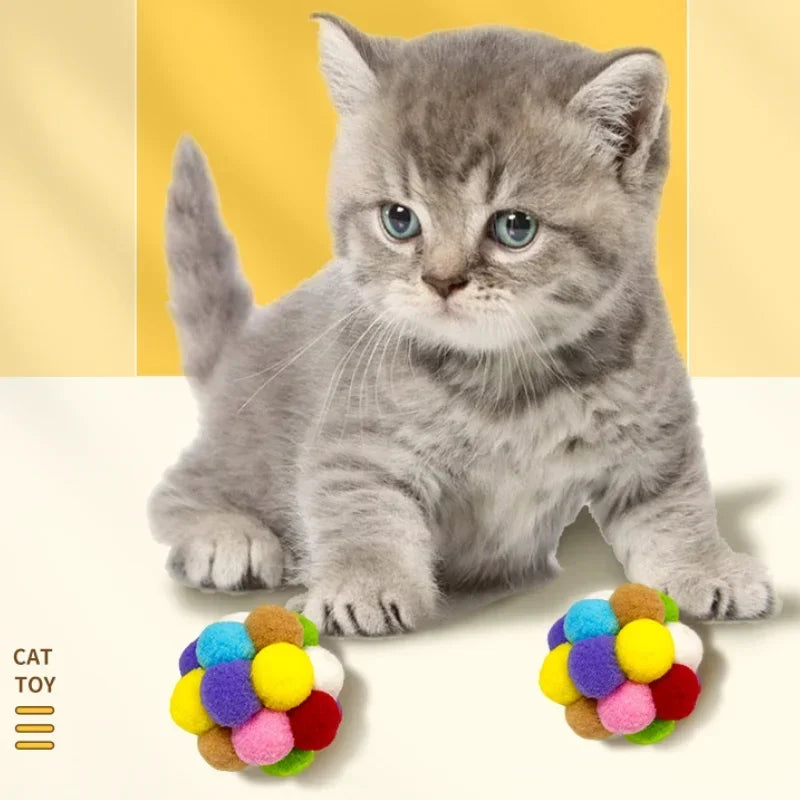 Colourful Cat Toy Plush Ball Interactive Pet Elastic Bell Self Hi Ball Playing Kitten Seven Colors Woolen Ball Cat Accessories