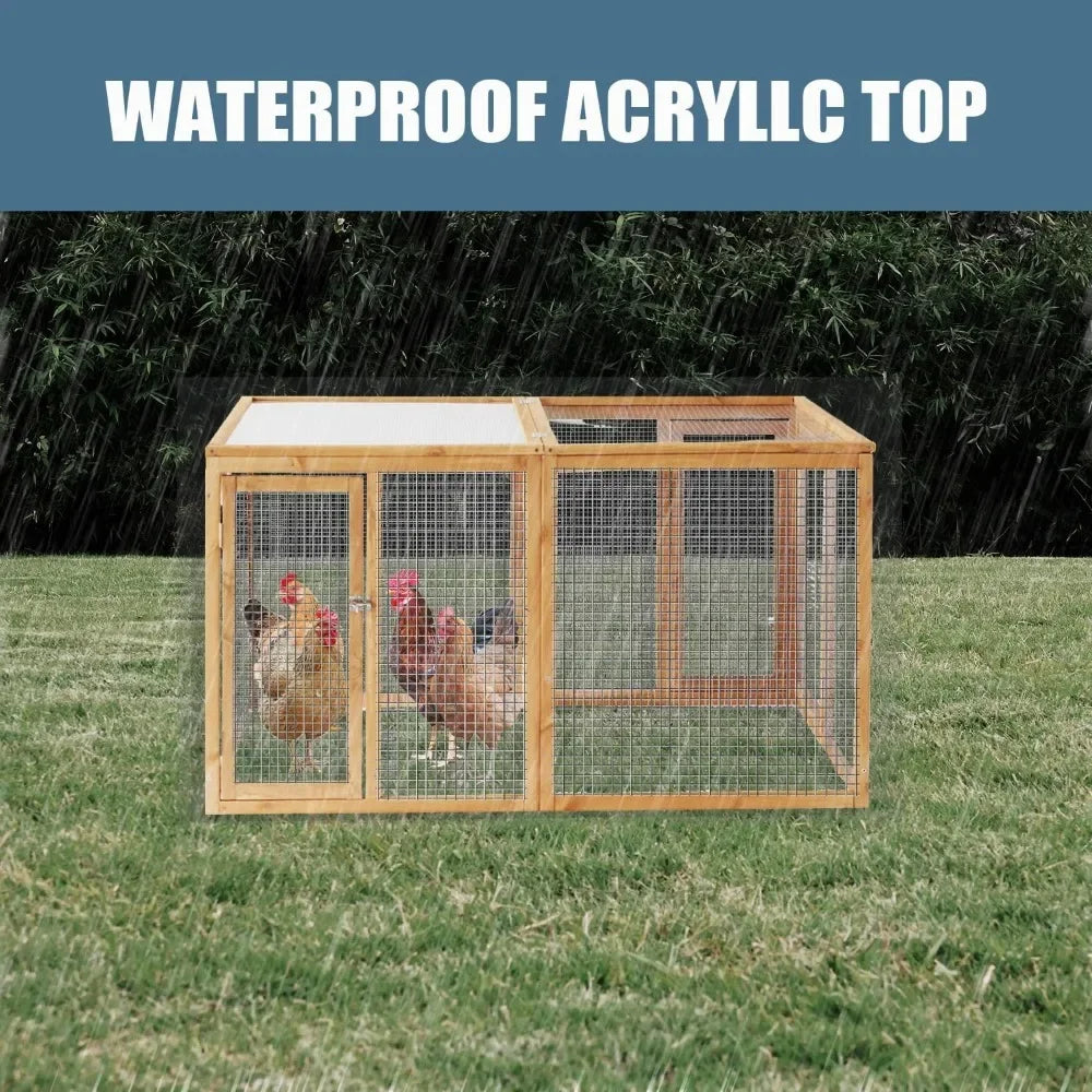 Large Chicken Run, Waterproof Outdoor Hen House with Acrylic Top for 4-6 Chickens(Can be Used as a Separate Chicken coop)