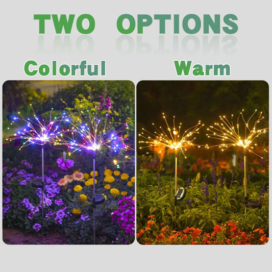 2Pcs LED Sparklers Firework Lamp Waterproof Garden Fairy Light Outdoor Solar Fairy Lights for Yard Garden Flowerbed Party Decor