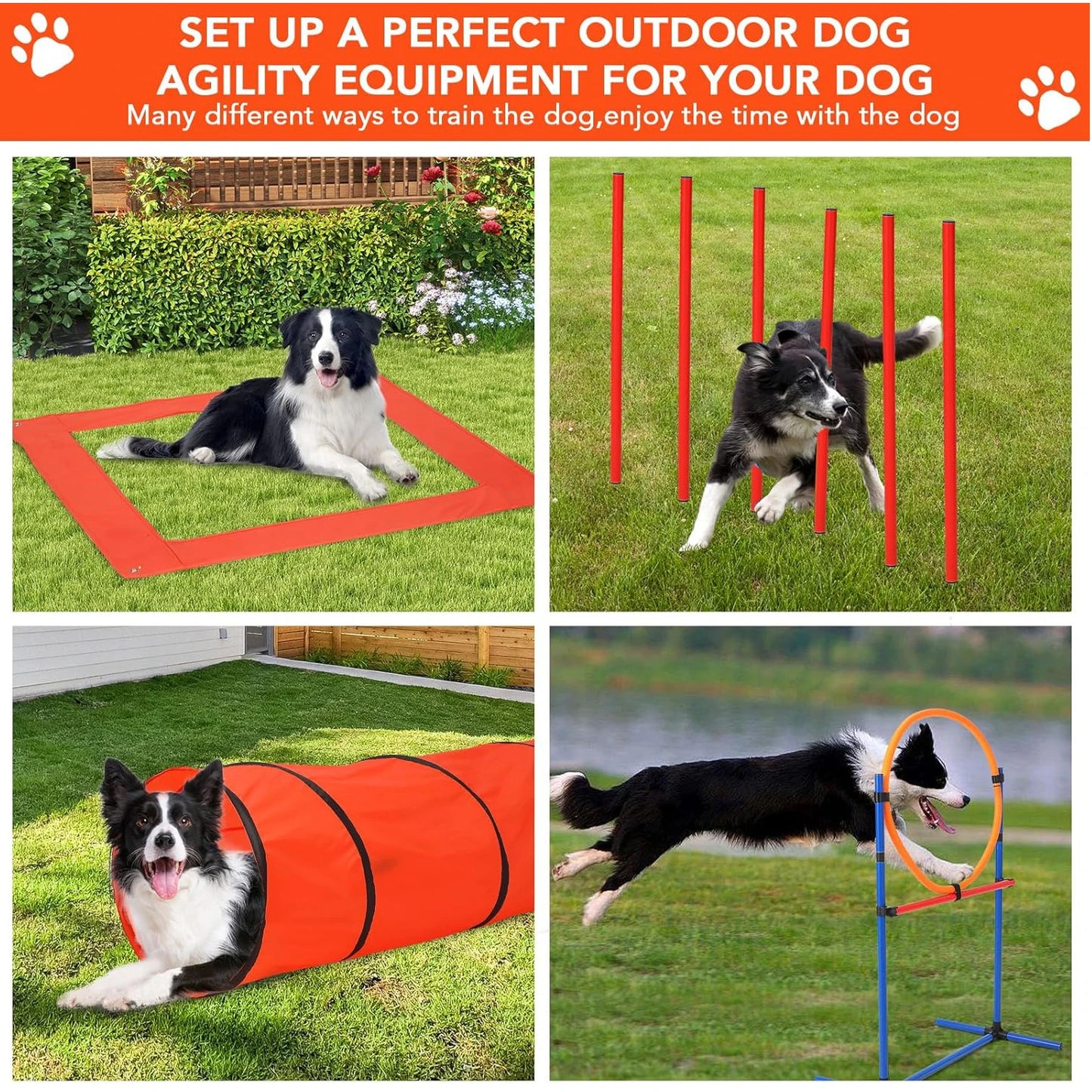 87 Pcs Dog Agile Training Equipment Set Obstacle Course Kit with 70" Tunnel Tire Jump Hurdle Jump Weave Poles for Outdoor Game - Quick and EZ Shop