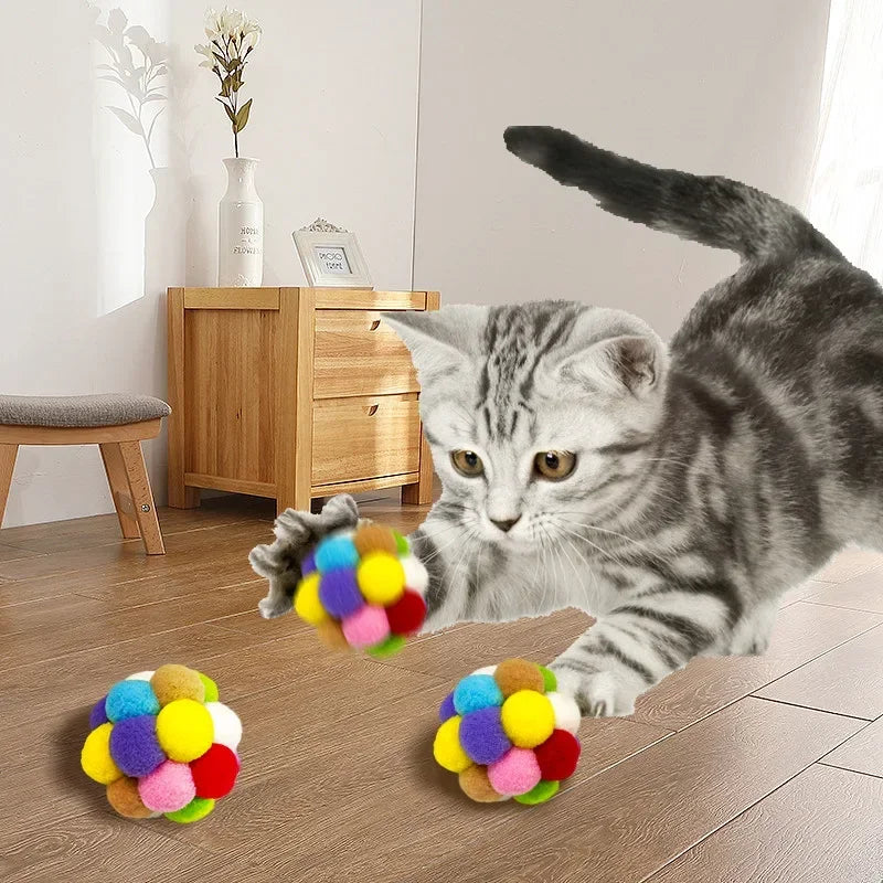 Colourful Cat Toy Plush Ball Interactive Pet Elastic Bell Self Hi Ball Playing Kitten Seven Colors Woolen Ball Cat Accessories