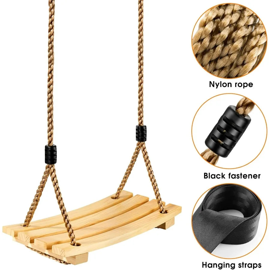 Wood Tree Swing Seat Adjustable Rope Wooden Swing Set Indoor Outdoor for for