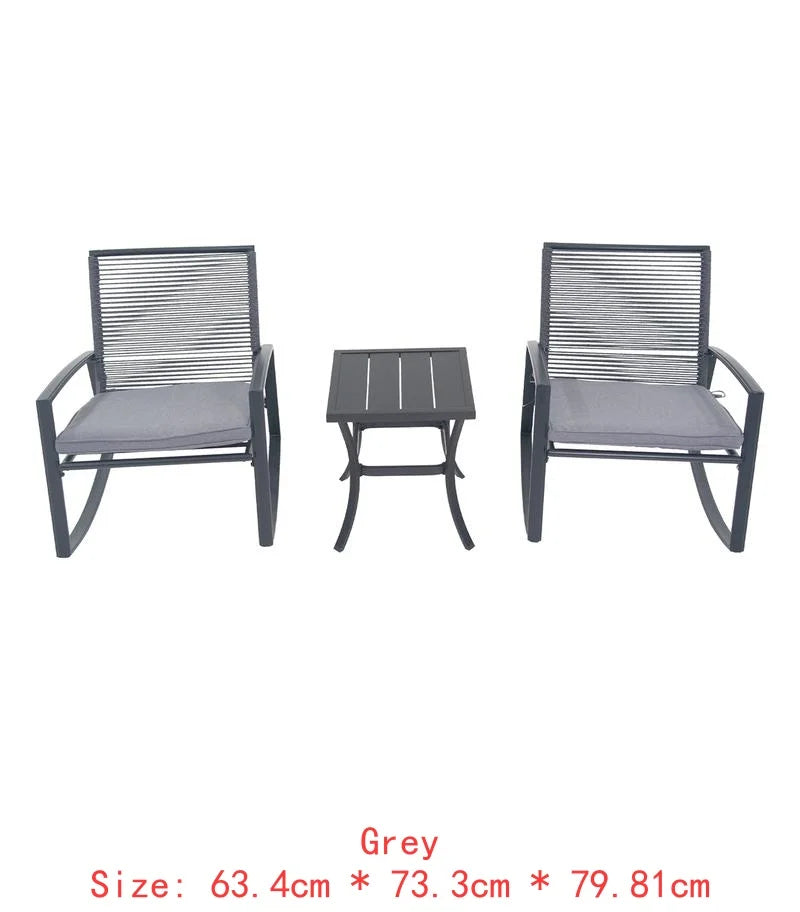 2-Person Outdoor Metal Rocking Bistro Set with Table for Patio Conversation