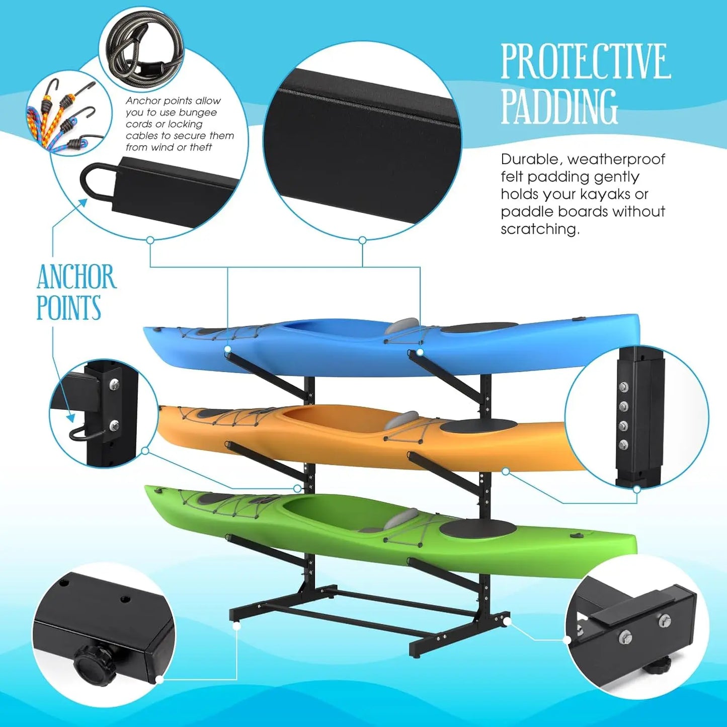 Adjustable Kayak Storage Ra, Freestanding Sup Storage Stand, Weatherproof Canoe Holder, Heavy Duty Paddleboard Braet, Surfboard