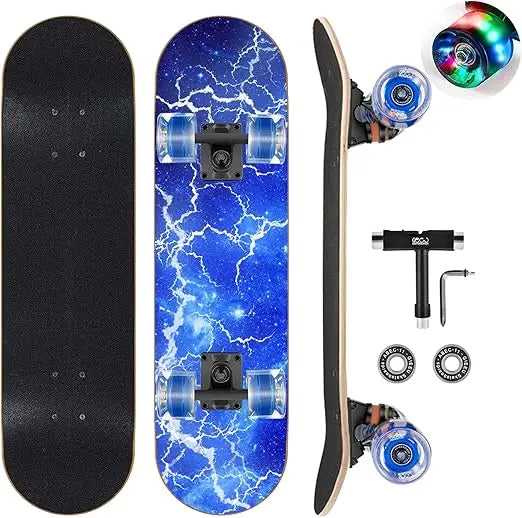 Skateboards with Colorful Flashing Wheels for Beginners,Kids,Teens,Adults, Complete Standard Skate Boards 9 Layer Canadian Maple