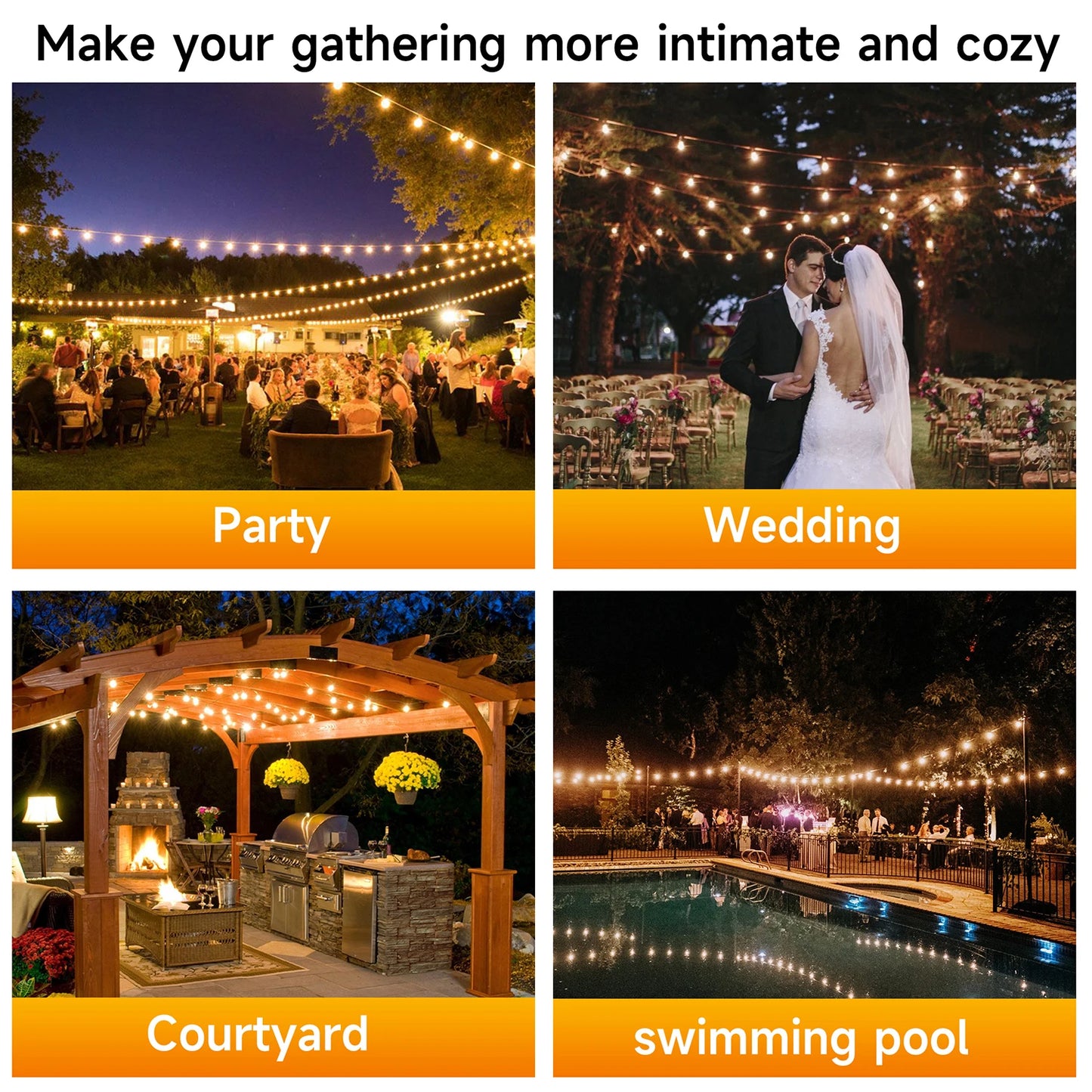 100ft   Solar Outdoor String Lights, Waterproof Patio Lights with Remote, 50 LED Bulbs, 8 Lighting Modes, for Yard Outside