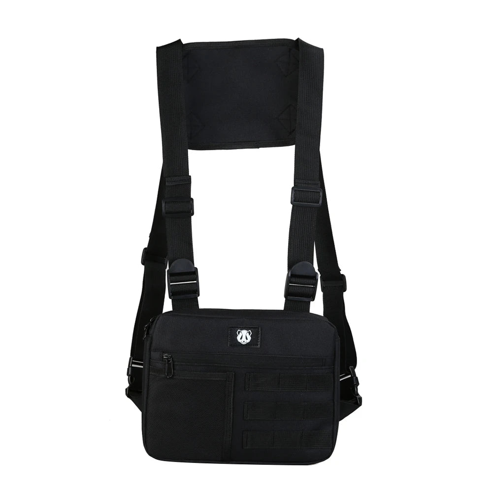Men Chest-Rig Bag Anti-Theft Oxford Vest Chest Packs Adjustable Multifunctional Portable Lightweight for Hiking Mountaineering
