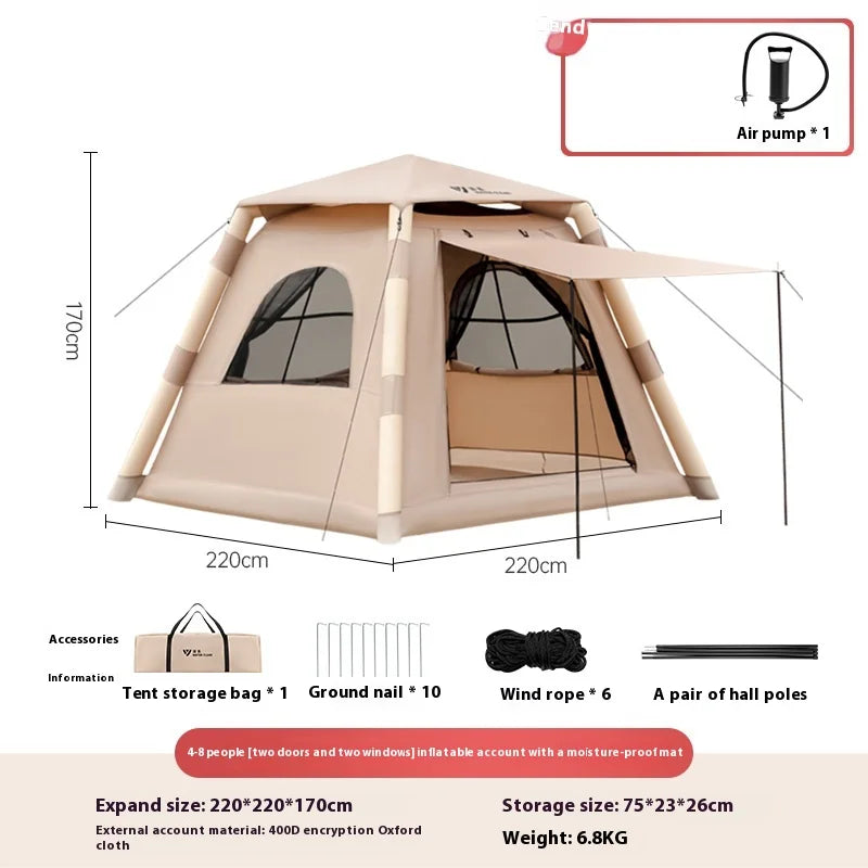 Lohascamping Large Camping Air Tent for 4-5 people Air shelter Dome tent Family Hiking  inflatable One-touch tent Outdoor Tent