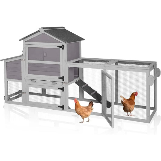 Chicken Coop Expandable Mobile Chicken House for Outdoor with Wheels, Nesting Box, Leakproof Pull-on Tray and UV-Resistant