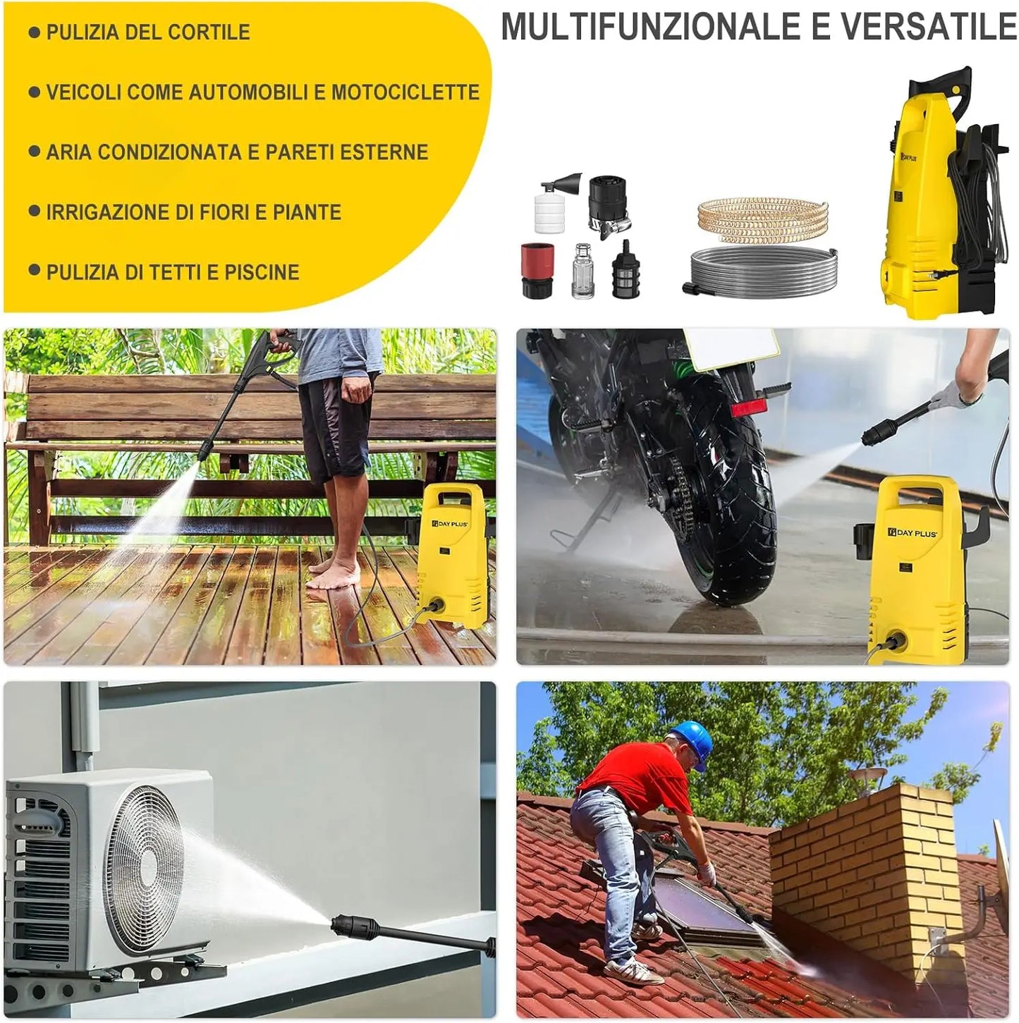 Electric High Pressure Washer 1600W,120bar,380l/h Adjustable Lance from 0 to 180°,7m Flexible Hose,for Terraces,Gardens,Cars - Quick and EZ Shop