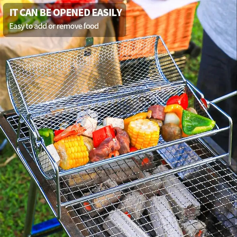 Outdoor grill, mesh grill, barbecue grill, barbecue basket, roll grill, outdoor grill