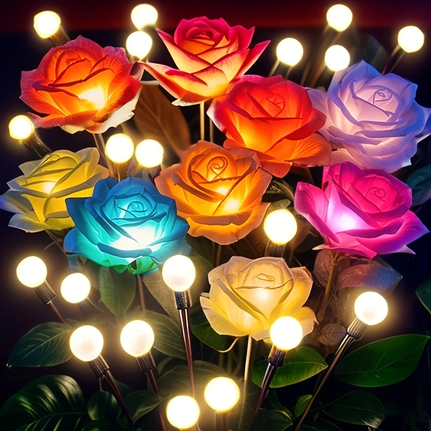 2/4 Pack Solar Rose & Firefly Swing Lights, 7-Color Changing Outdoor Solar Lights for Garden/Patio/Holiday Decor & Gifts