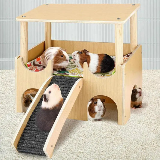 Chinchilla House Double-Layer Wood Hamster House Playground Small Animal Toys Shelter With Ladder Chinchilla Cage Accessories