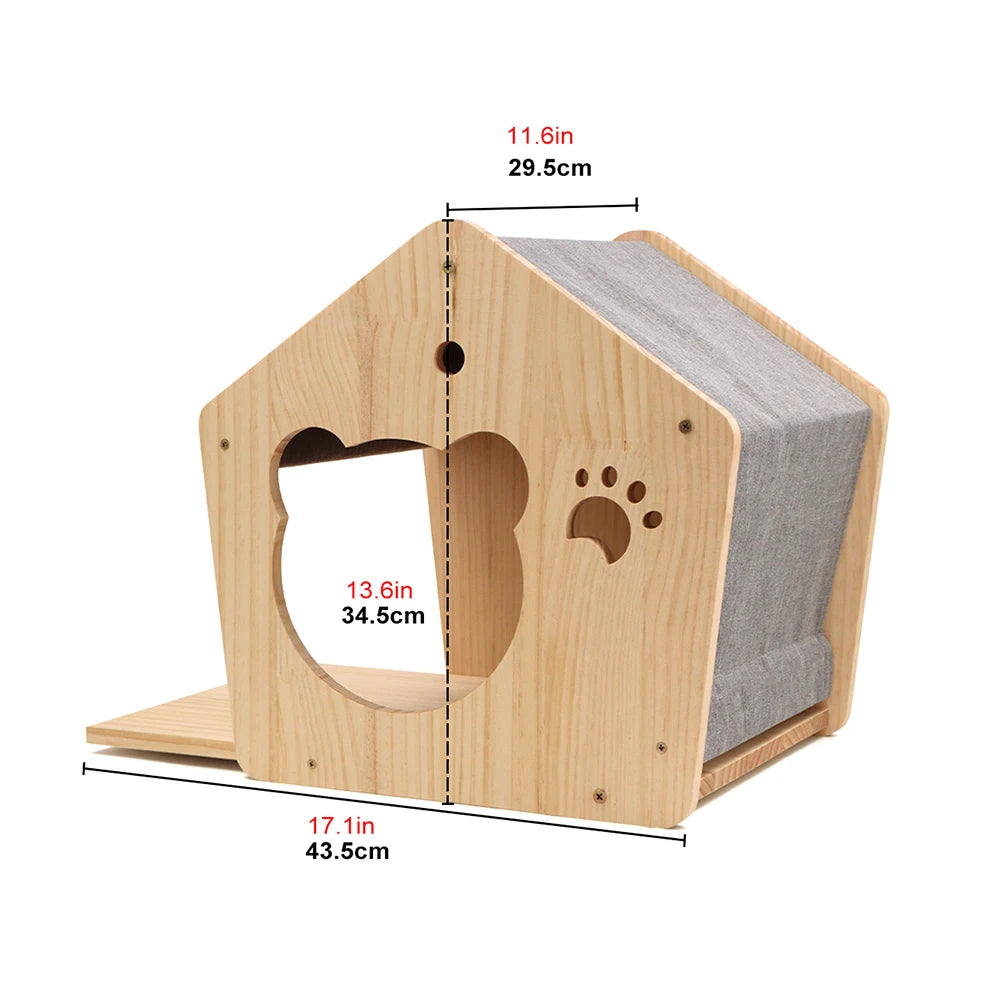 Wall Mounted Cat Tree Wooden Shelves Scratching Posts Climbing Cat Perches Hammock with Steps and Ladder Pet Wooden Furniture
