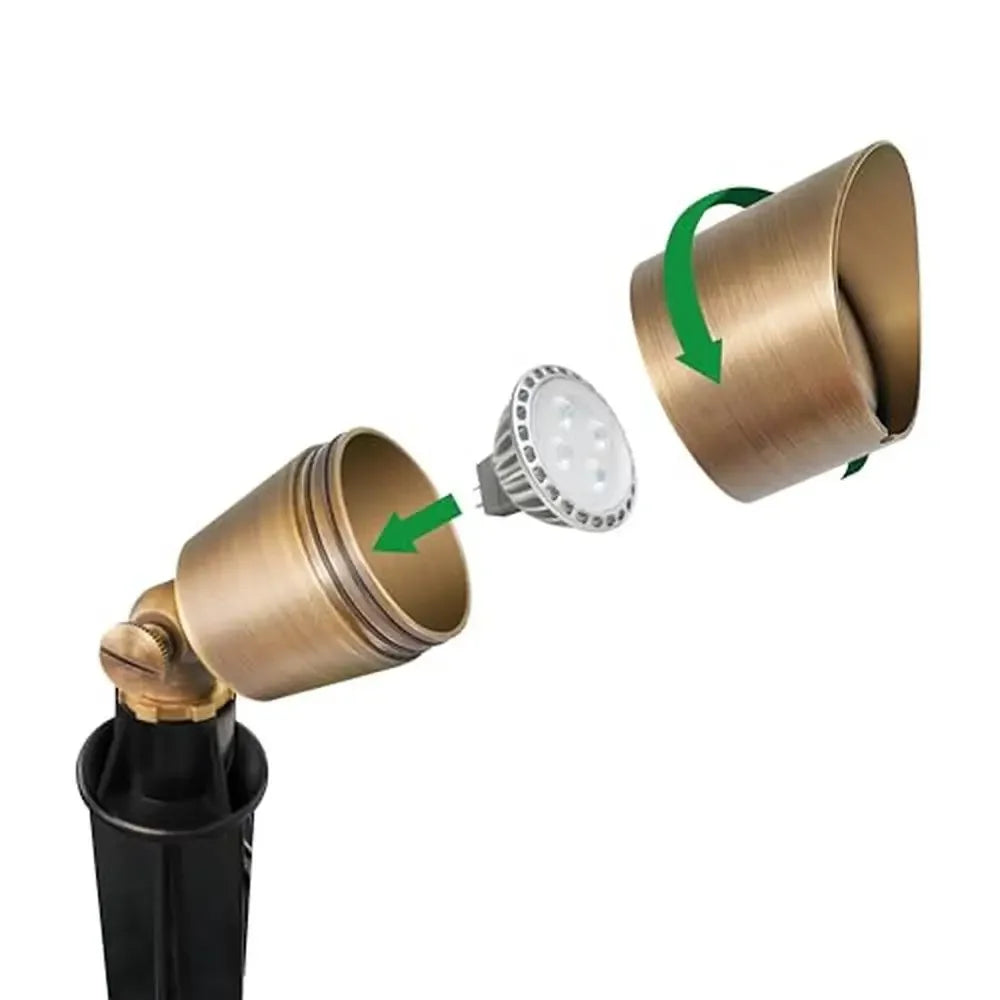 Compact Brass Outdoor Landscape Spot Light 12V AC/DC Waterproof Yard Garden House Tree Bright Warm White Glare Guard Spotlight