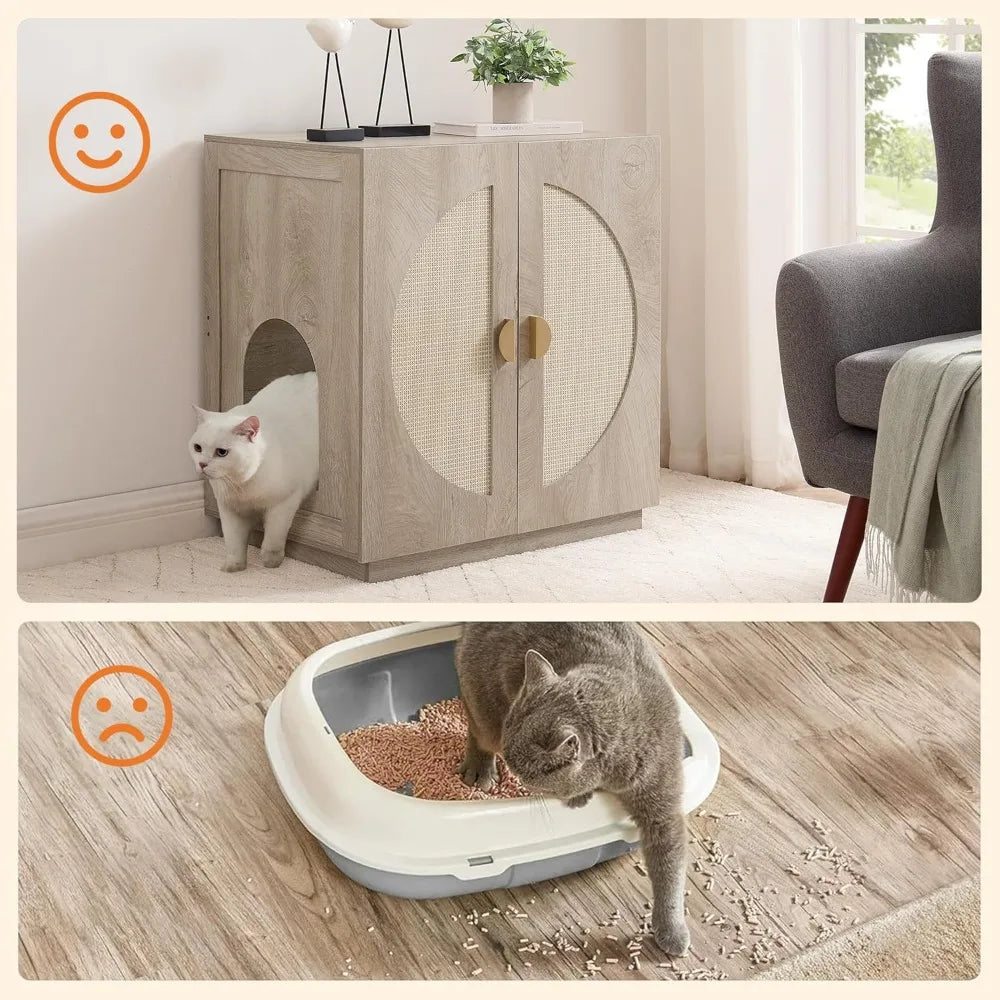 Elevated Cat Litter Box Enclosure with Storage Shelves, Concealed Design for Tall or Top-Entry Litter Boxes, Secure Kitty Litter