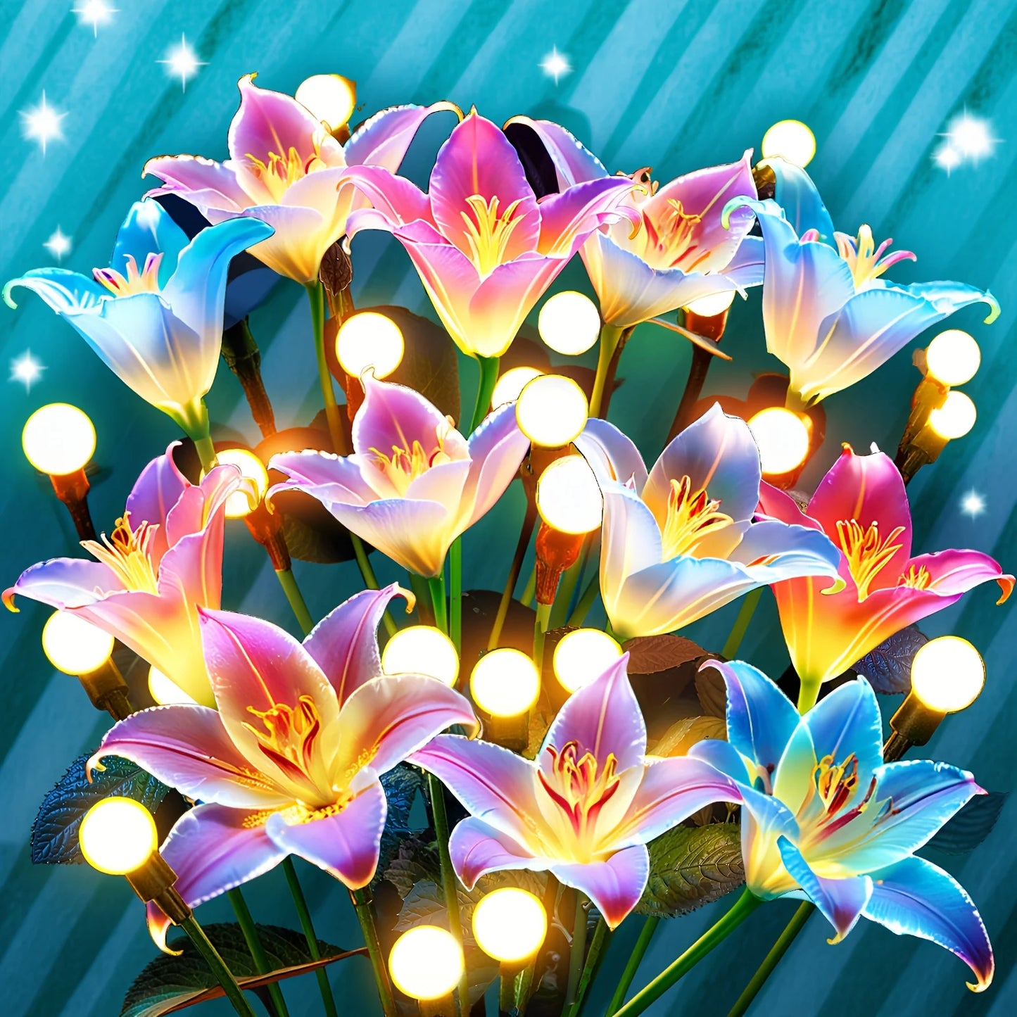 4/8Pack Solar Lights: Realistic Lilies & Fireflies, 7 Colors for Patio/Garden/Events/Holidays, Outdoor Decor Gift
