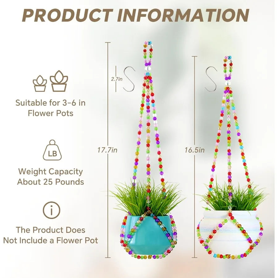 2 Pack Macrame Plant Hanger Handmade Glass Bead Plant Hanger Colorful Drative Bohemian Hanging Planter Holder for Indoor and Ou