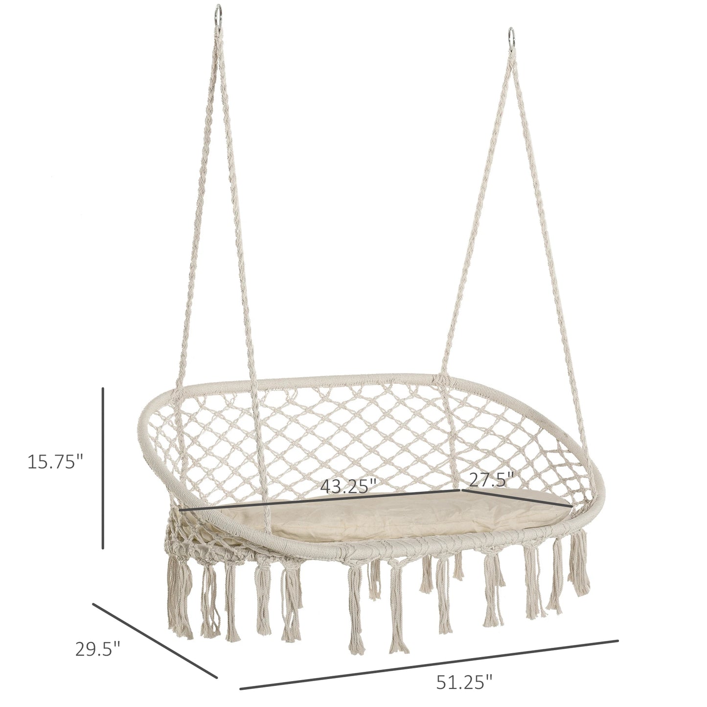 Outside Patio Swing Chair W/ Steel Frame, Built-In Armrests, & Curved Back White