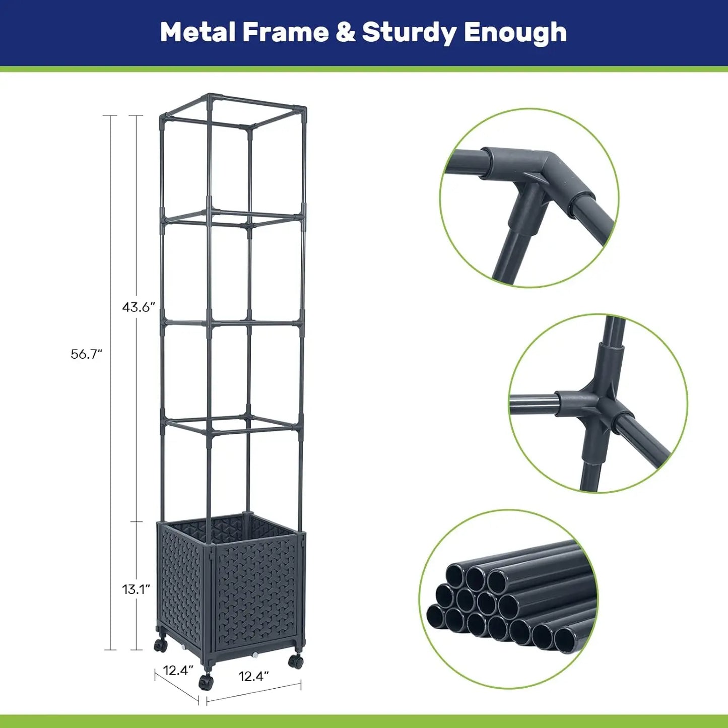 Raised Garden Bed with Trellis, Self-Watering Planter Box for Climbing Plants, Vegetables, and Flowers, Includes Wheels - Quick and EZ Shop