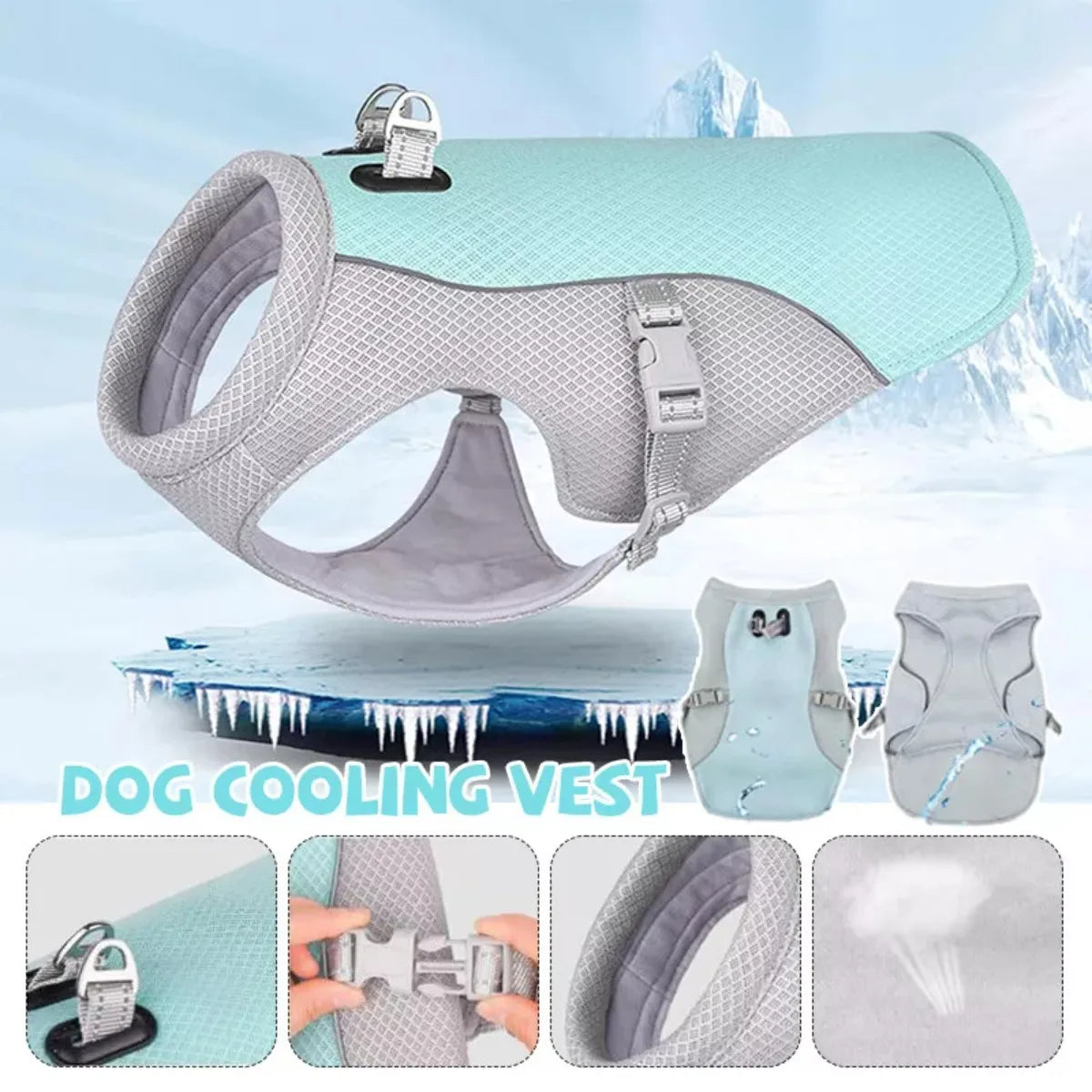 Dog Cooling Vest Breathable Mesh Anti-UV Adjustable Dog Cooling Jacket for Most Sizes Dogs Use Summer Outdoor Rapid Cooling Vest