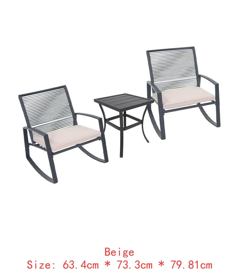 2-Person Outdoor Metal Rocking Bistro Set with Table for Patio Conversation