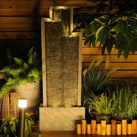 3-Tiered Water Fountain Outdoor Garden - 49.61" H Modern Water Fountain and Waterfull Indoor Outdoor Water Feature