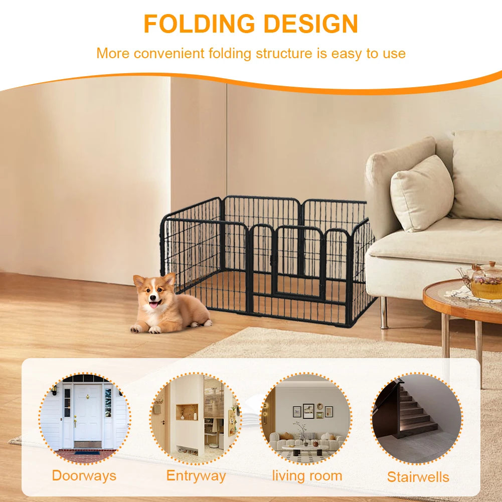 6 Panels Pet Playpen with Door Foldable Metal Barrier Playpen Heavy Duty Dog Exercise Fence for Dog Cat Rabbit Pet Exercise - Quick and EZ Shop