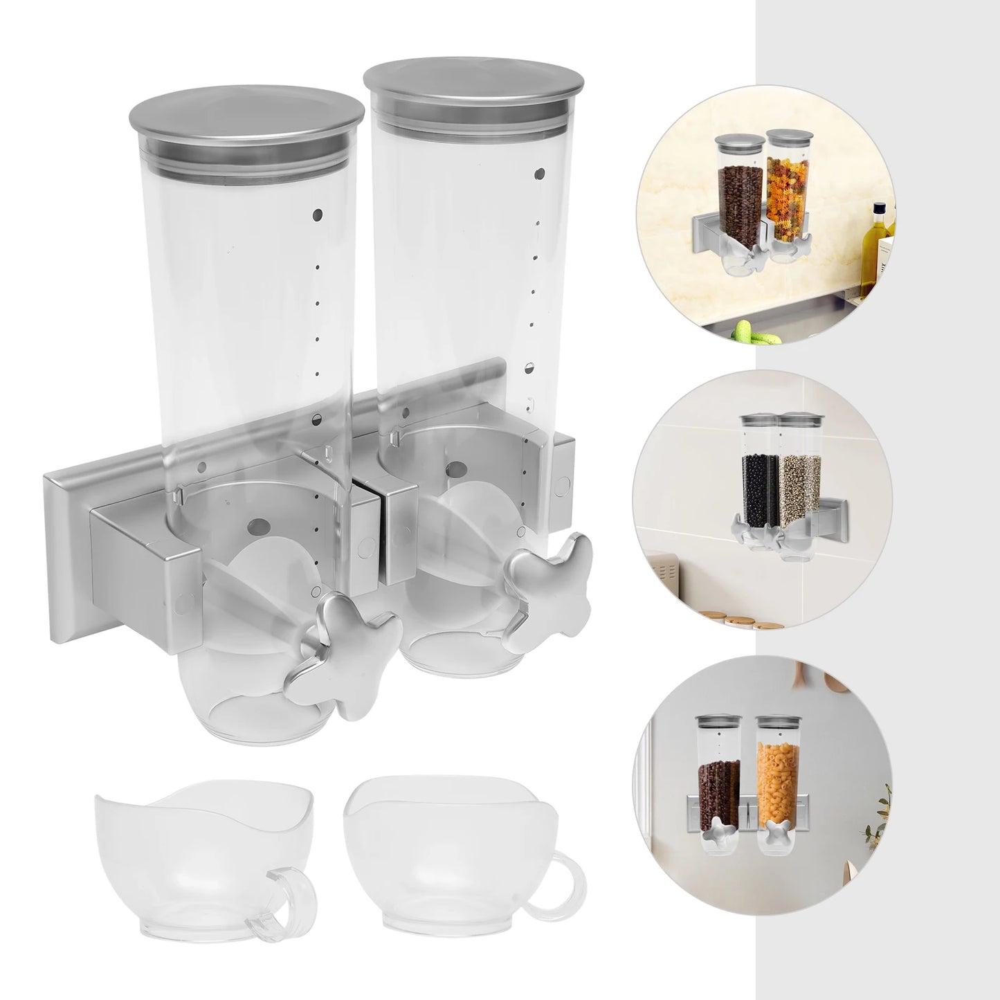 2PCS Grain Storage Box Kitchen Wall-mounted Food Dispenser Cereal Dispenser