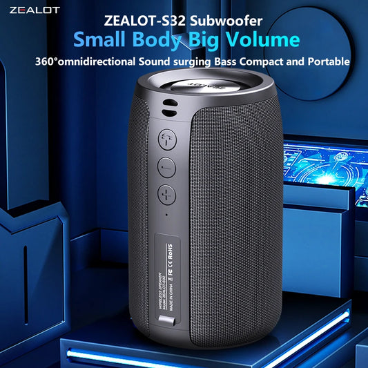 Zealot-S32 Wireless Speaker Outdoor Portable Subwoofer Speaker, Waterproof IPX 6, Dual Pairing,1500mAh Battery.