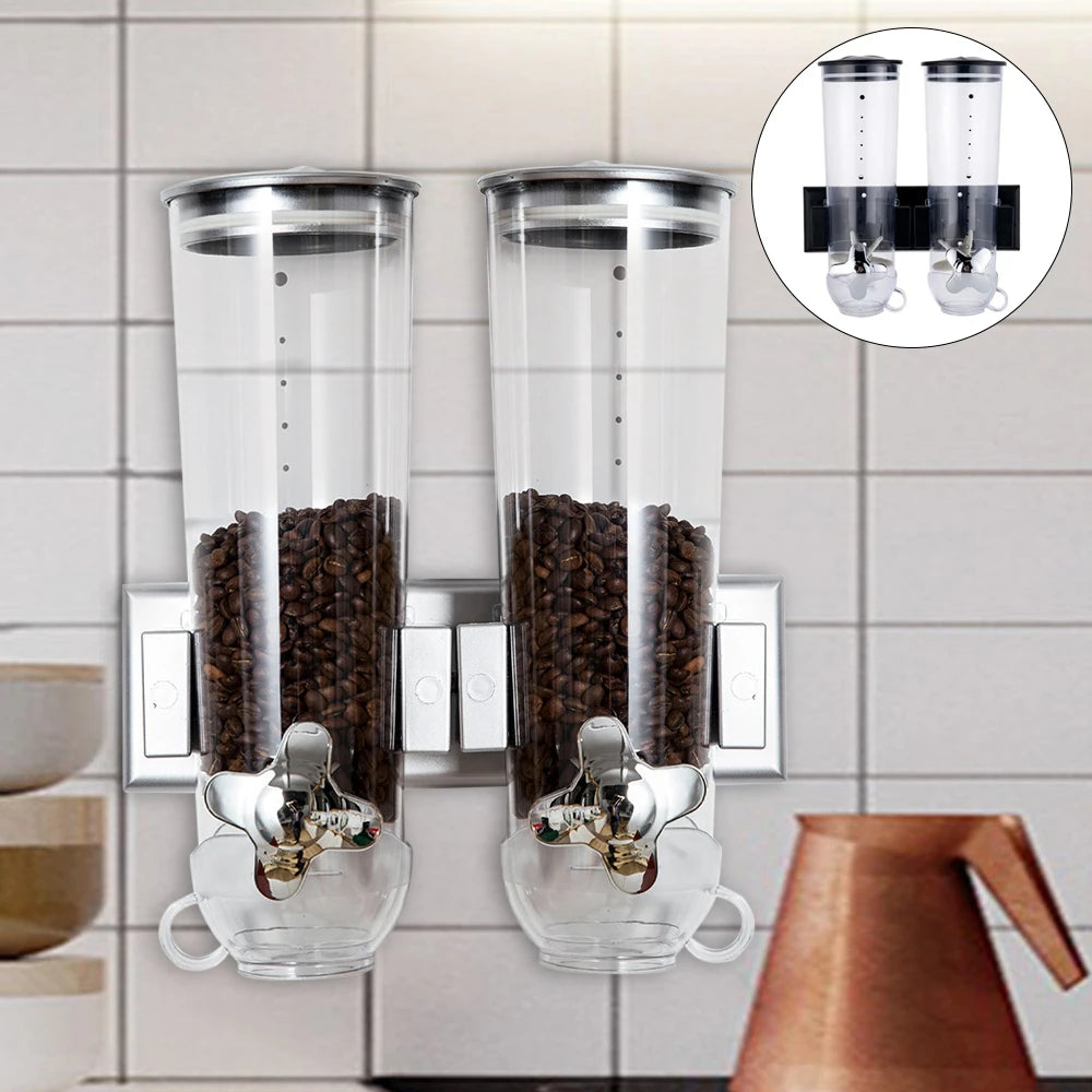 Food Dispensers Wall Mount,2 Pack Dry Cereal Dispenser,Coffee Beans Trail Mix Candy Oatmeal Rice Pasta Candy Container,3L