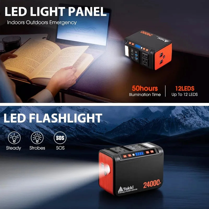 Power Station 88Wh, Solar Generator Power Bank with 110V AC DC USB Ports LED Flashlight for Camping Home Emergency