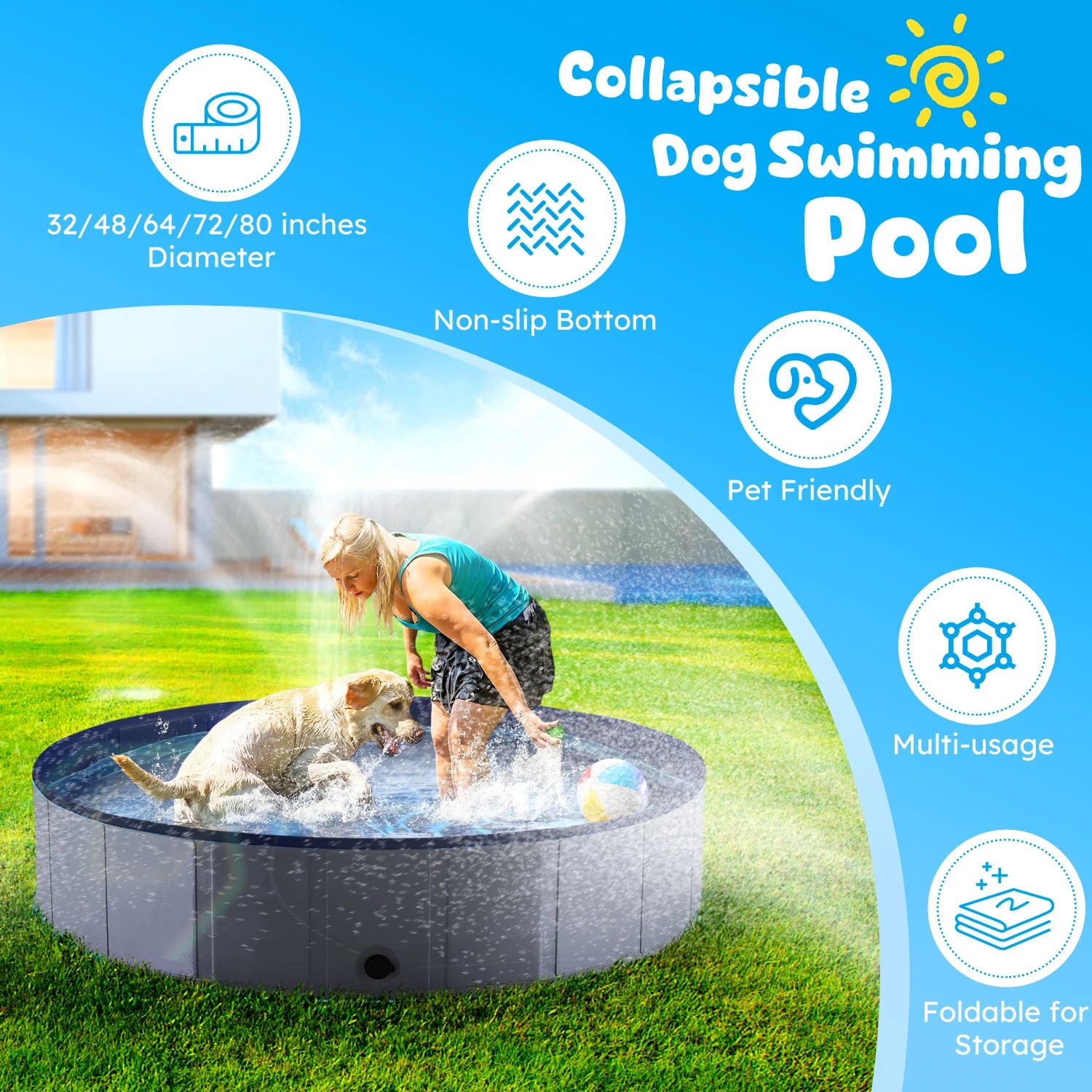 Portable Dog Pool, Foldable Pet Swimming Tub, Anti-Slip Collapsible Pet Bathtub, Hard Plastic Bath Pool for Pets Dogs and Cats - Quick and EZ Shop