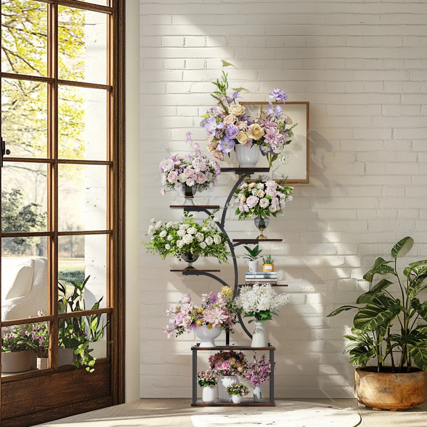 Multilayered Plant Stand Industrial Style Tree-Shaped Plant Stand Display Rack Corner Flower Holder for Garden Planters, Indoor - Quick and EZ Shop